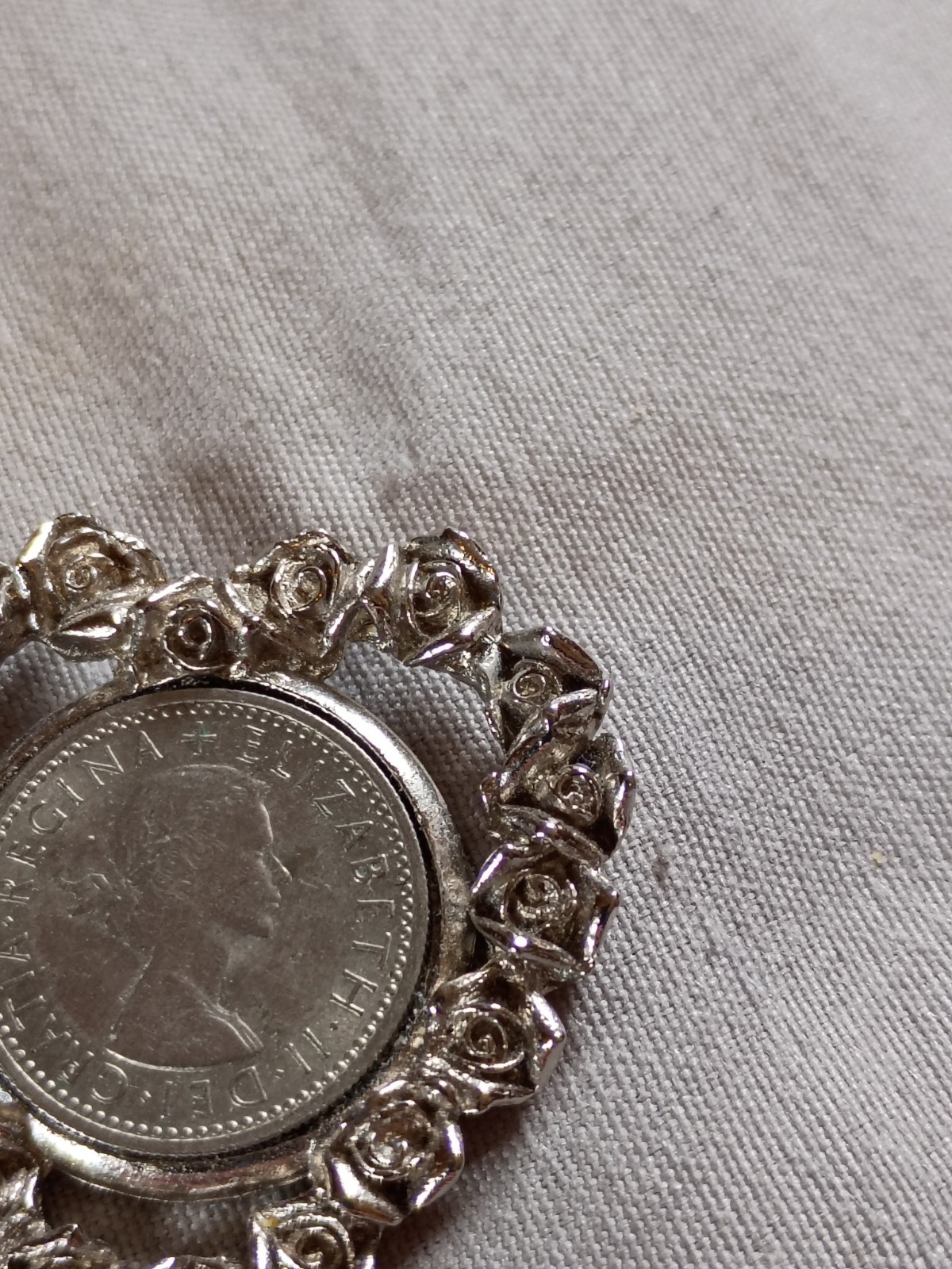 Vintage 1961 Great Britain Six Pence Coin Heart Pendant.