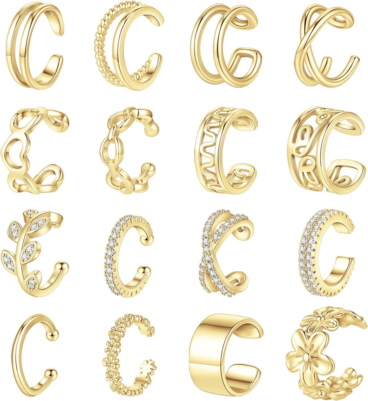 16Pcs Ear Cuffs for Women Non Piercing 14K Golded Silver Ear Cuffs Earrings Non