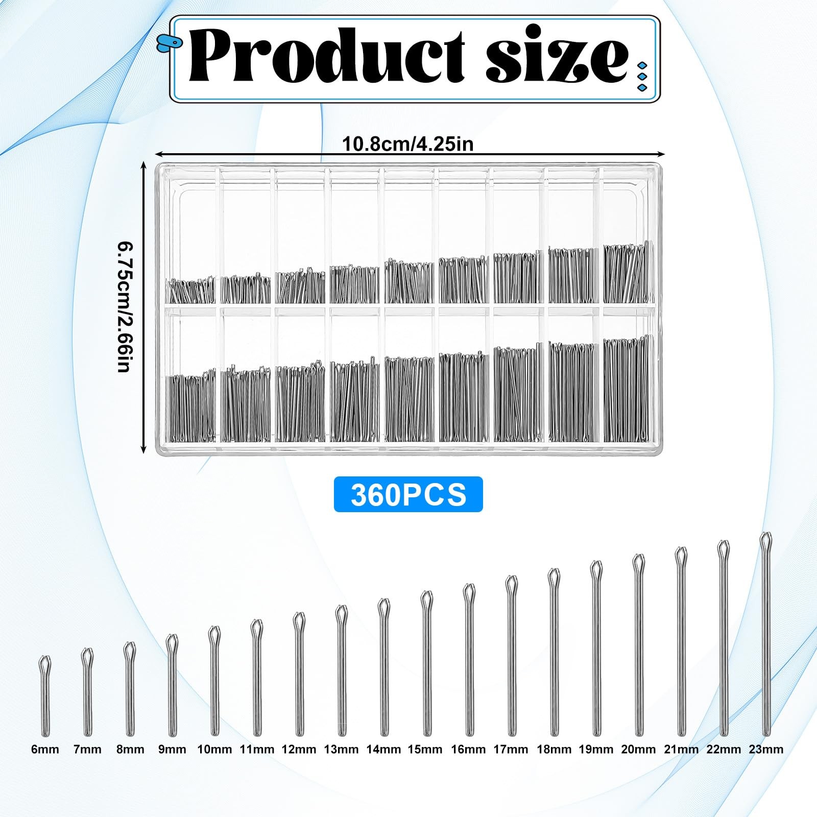 360 Pcs Watch Band Pins 6-23mm Link Cotter Pin 0.8mm x [length]