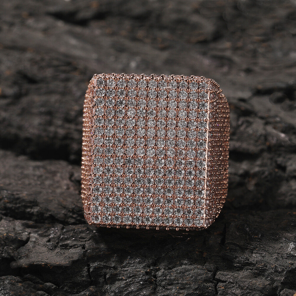 Hip Hop TopBling Full Zircon Square Ring 18K Real Gold Plated Mens Jewelry Gift