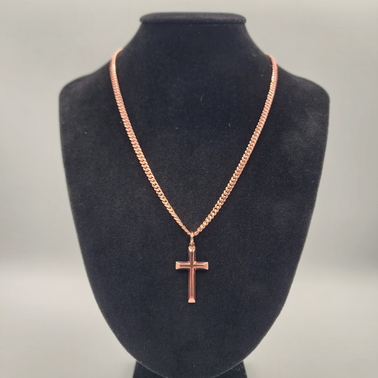 Solid Copper Cross Necklace 4mm Chain 20″ Handmade Heavy Christian Pendant