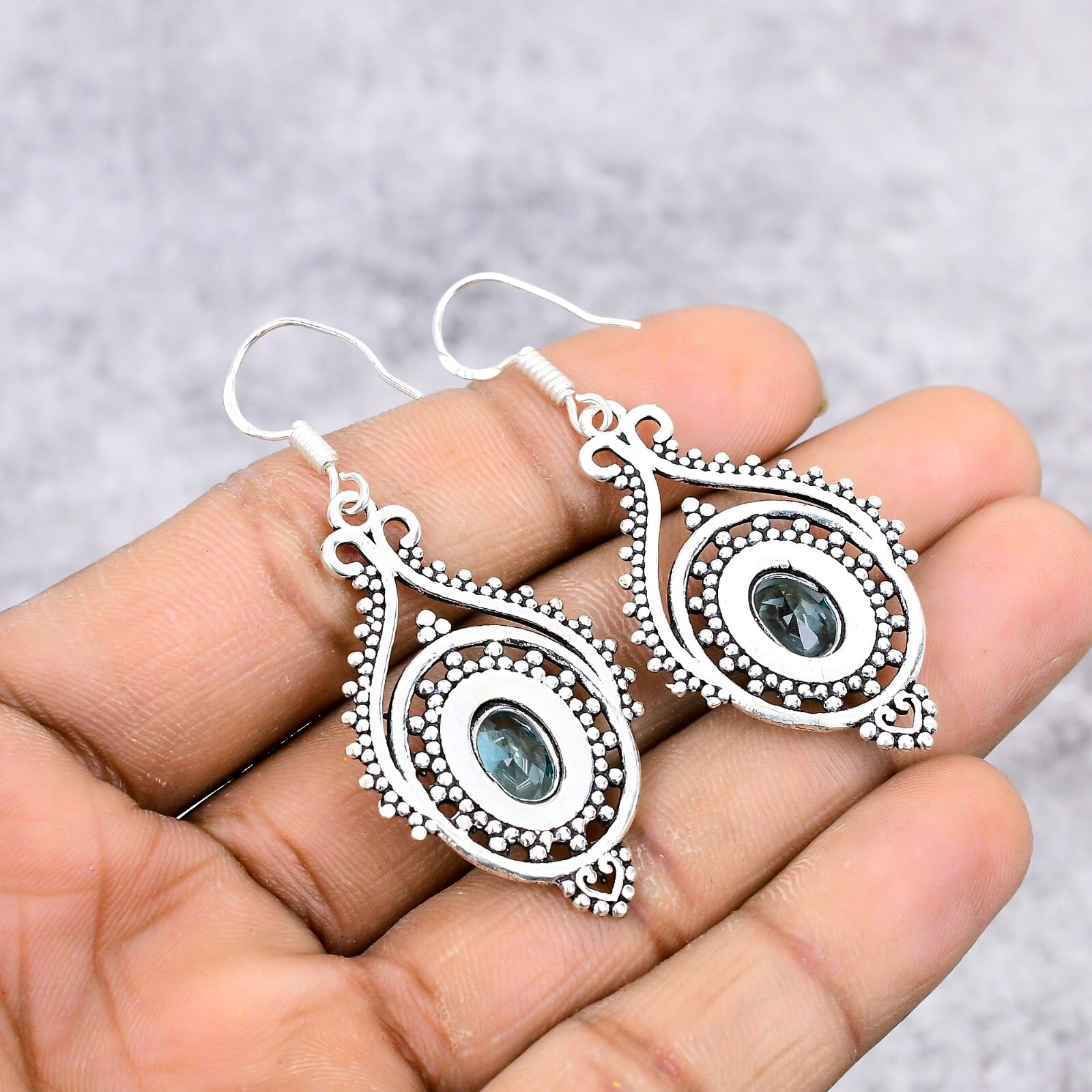 Aquamarine Gemstone Handmade 925 Sterling Silver Jewelry Earring Gift For Her
