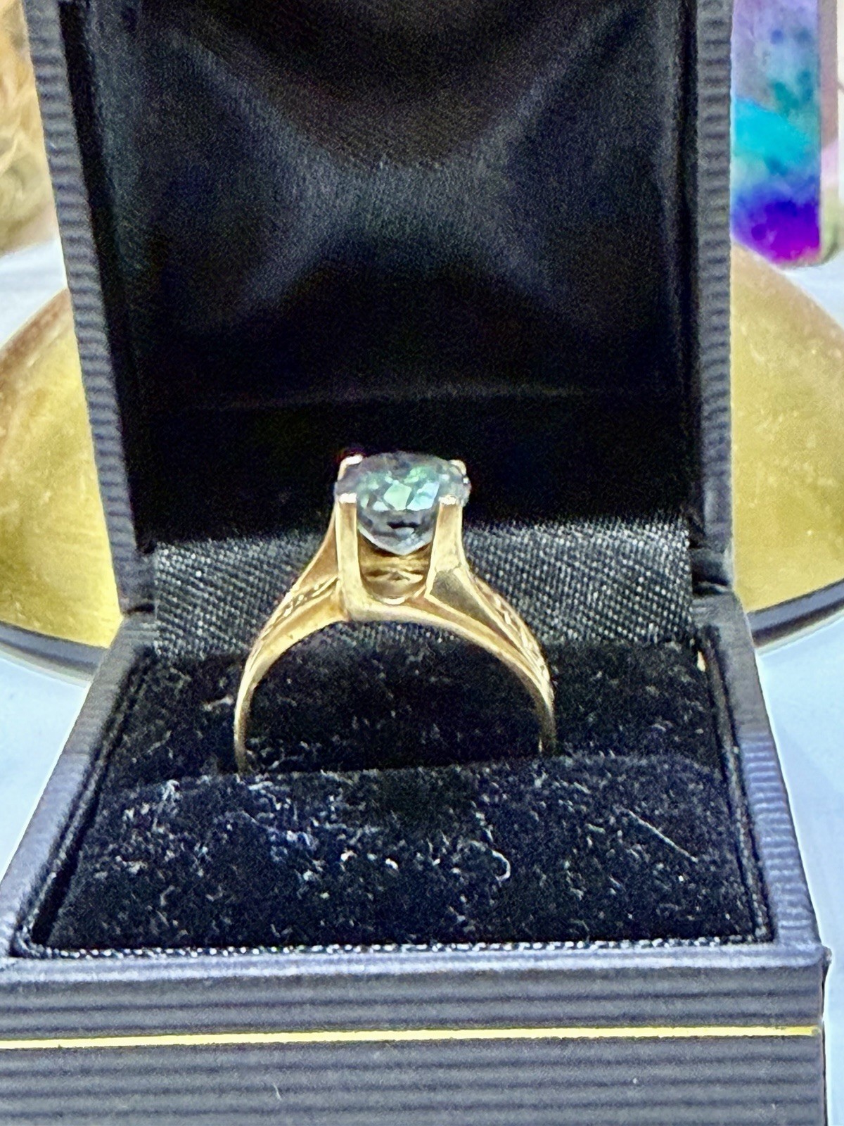 10K Yellow Gold Oval Multicolor Mystic Topaz Prong Ring Size 8 2mm Band