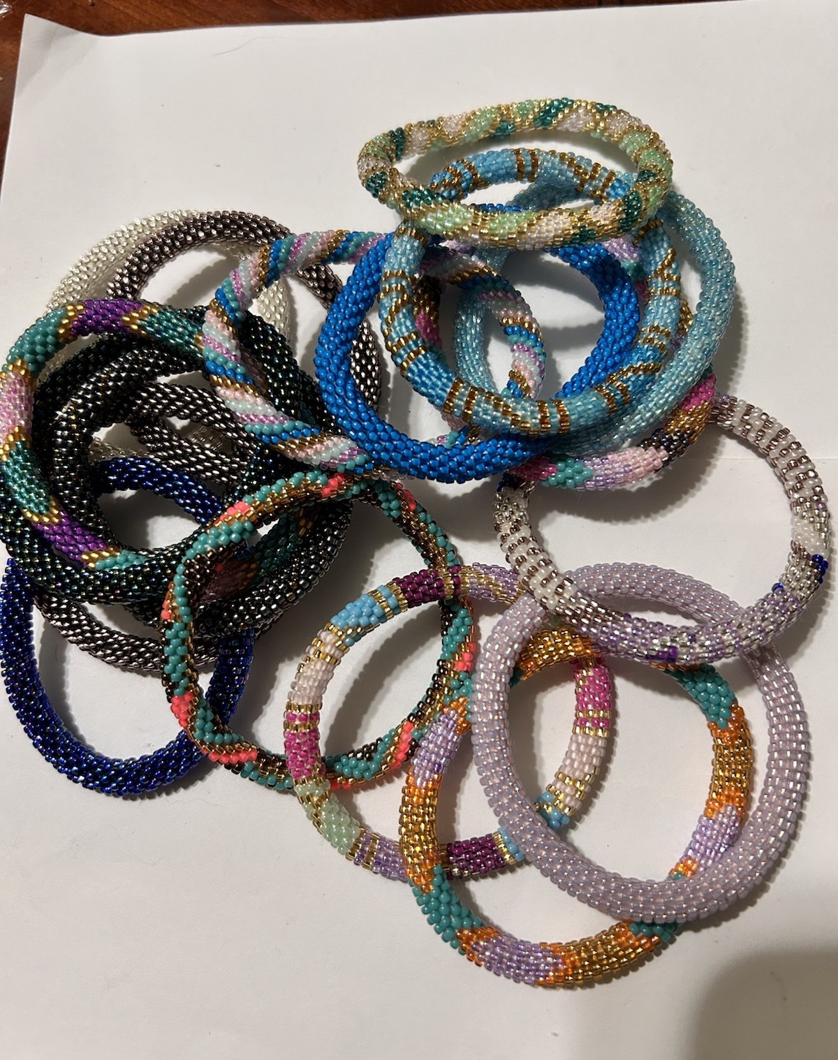 3 Sashka Co Nepalese Roll On Crochet Glass Bead Bracelets Original Size, Random