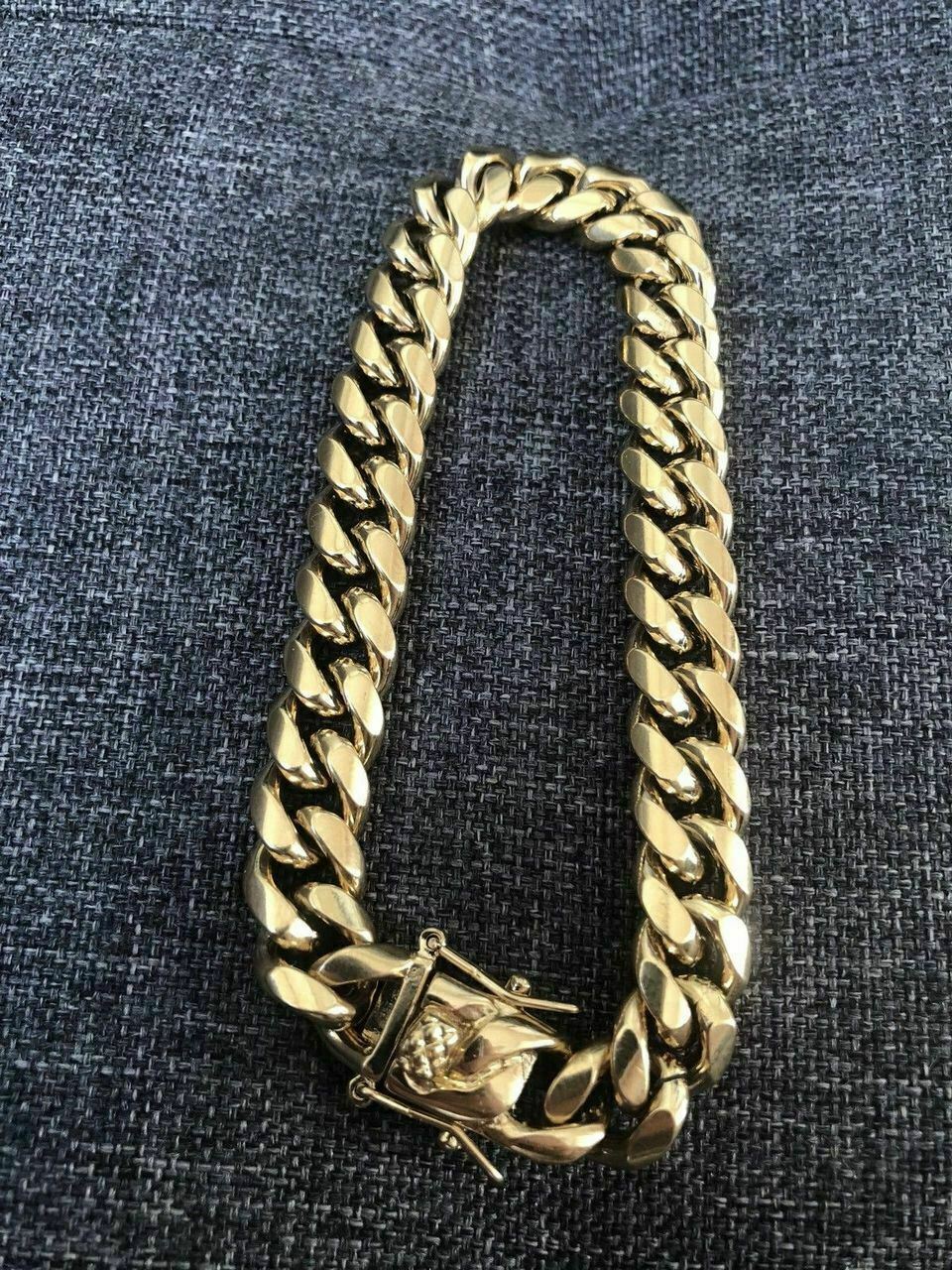10mm Mens Miami Cuban Link Bracelet & Chain Set 14k Gold Plated Stainless Steel