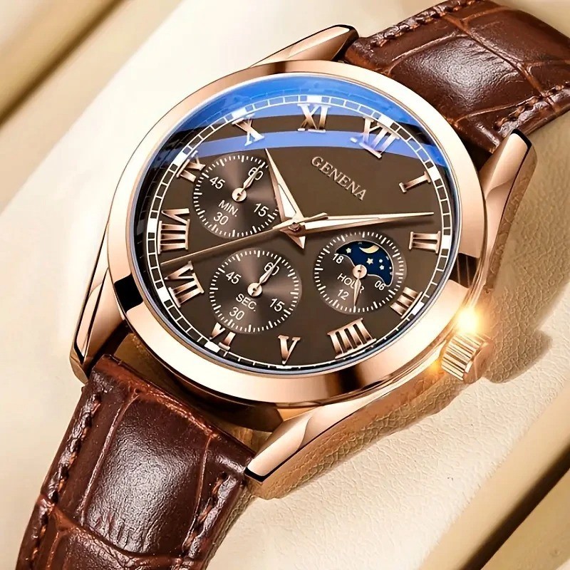 Luxury Men’s Business Quartz Watch Brown Leather Casual Wristwatch Best & Good