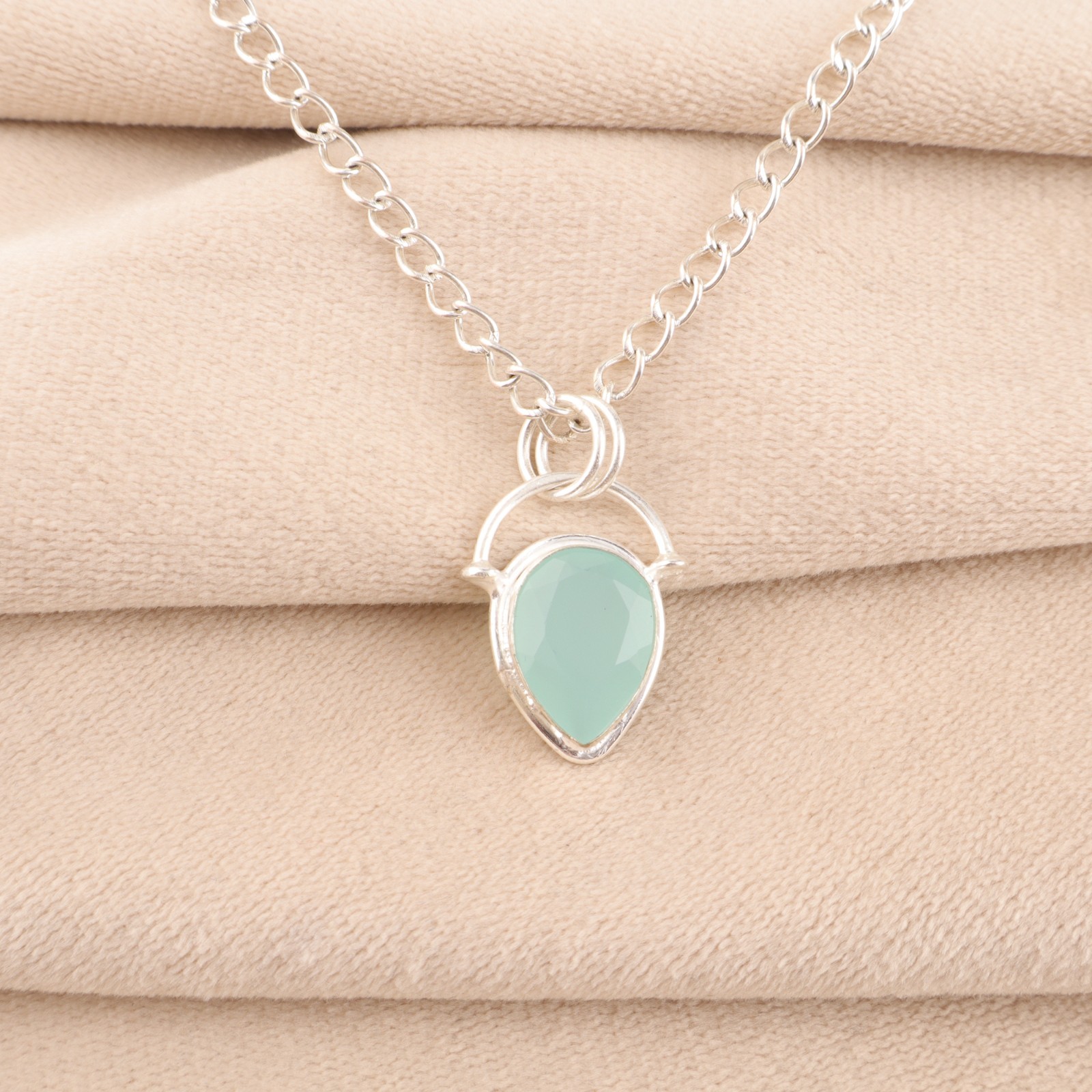 Aqua Chalcedony Gemstone Jewelry 925 Silver Handmade Dainty Pendant 1.01″For Her