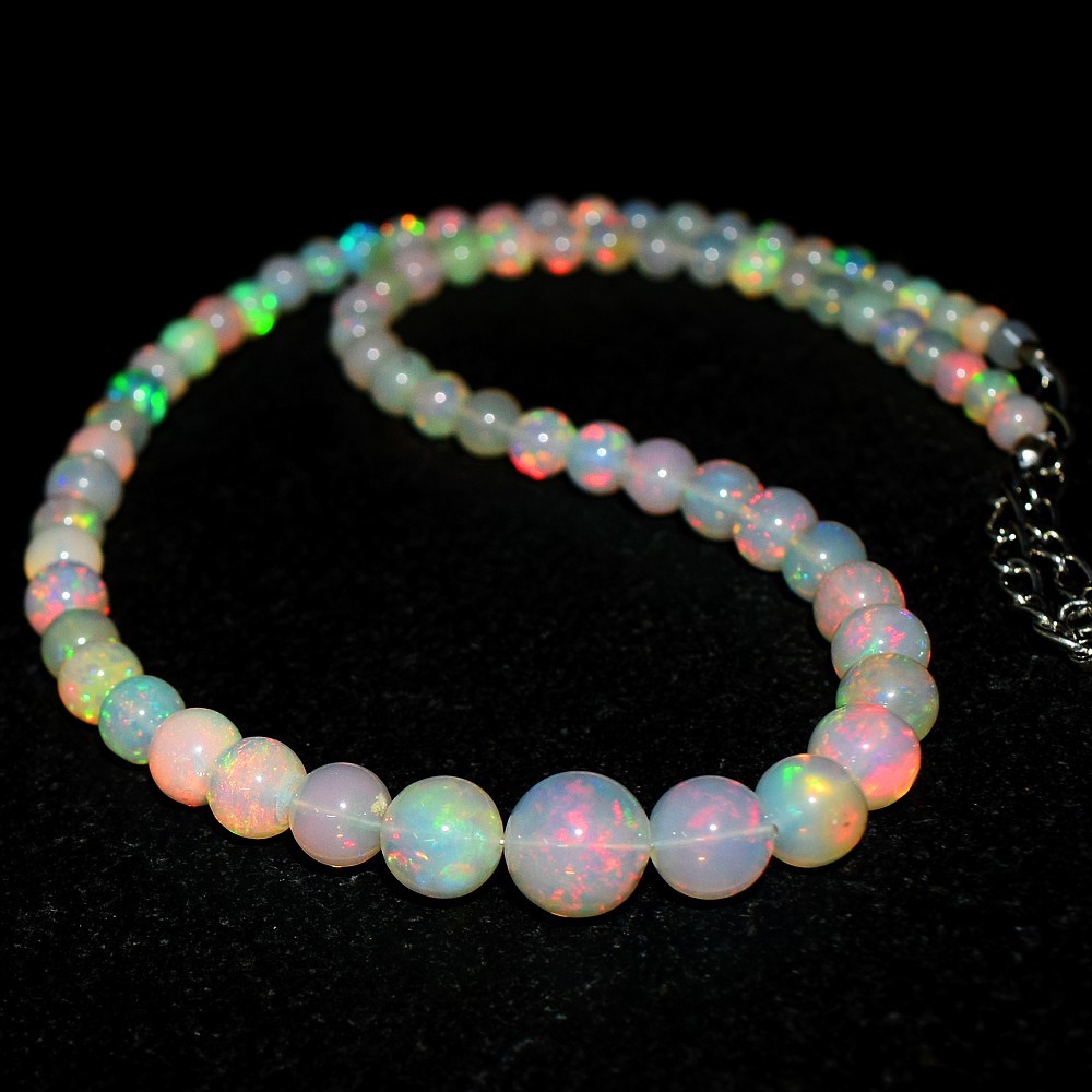 20 Inches Round Shape 83. Cts Ethiopian Opal Beaded Stunning Necklace VK 11 E711