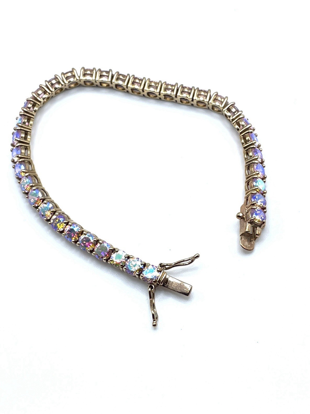 Vintage UTC Thailand 925 Gold Over Silver Rainbow Mystic Topaz Bracelet 7.7”