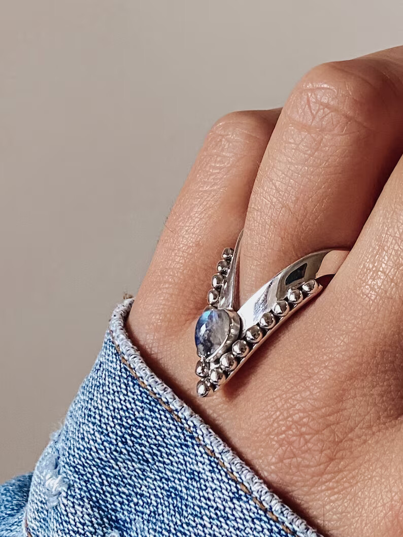 Moonstone Chevron Ring925 Sterling Silver Band &Statement Handmade Ring All size