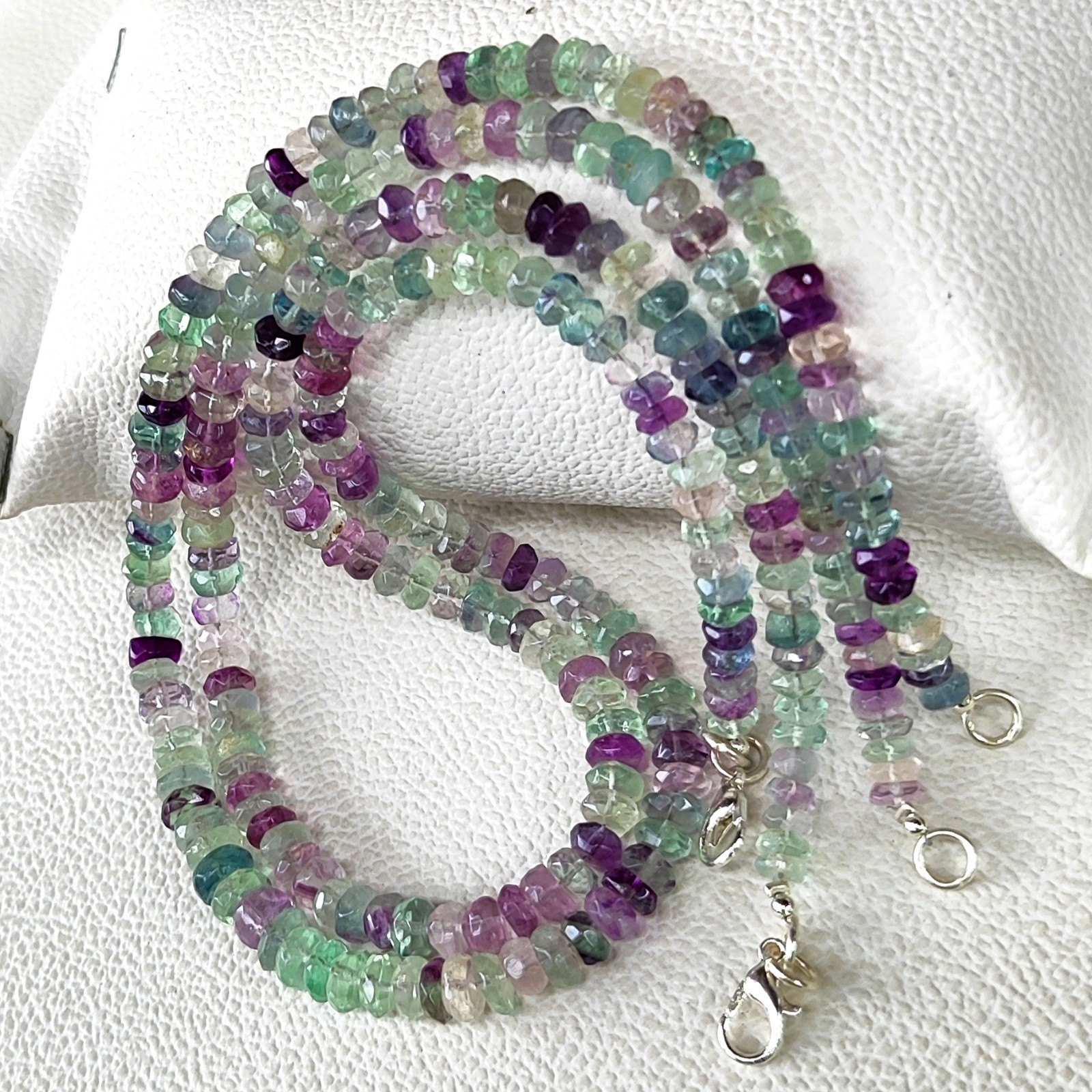 Natural Rainbow Fluorite Gems 5-6mm Faceted Rondelle Beads Necklace 17″