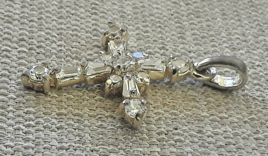925 Sterling Silver Tapered Baguette & Round-Cut C Z Cross Charm Pendant
