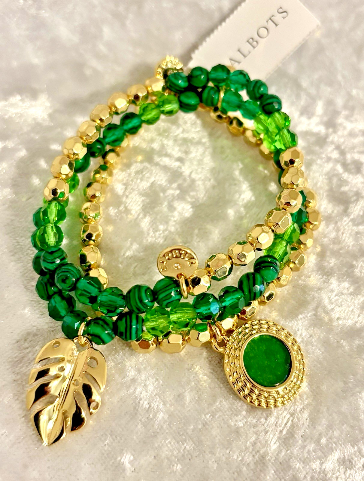 TALBOTS – BRIGHT BOLD GOLD & GROVE GREEN VESPERA STRETCH BRACELET SET (NWT)
