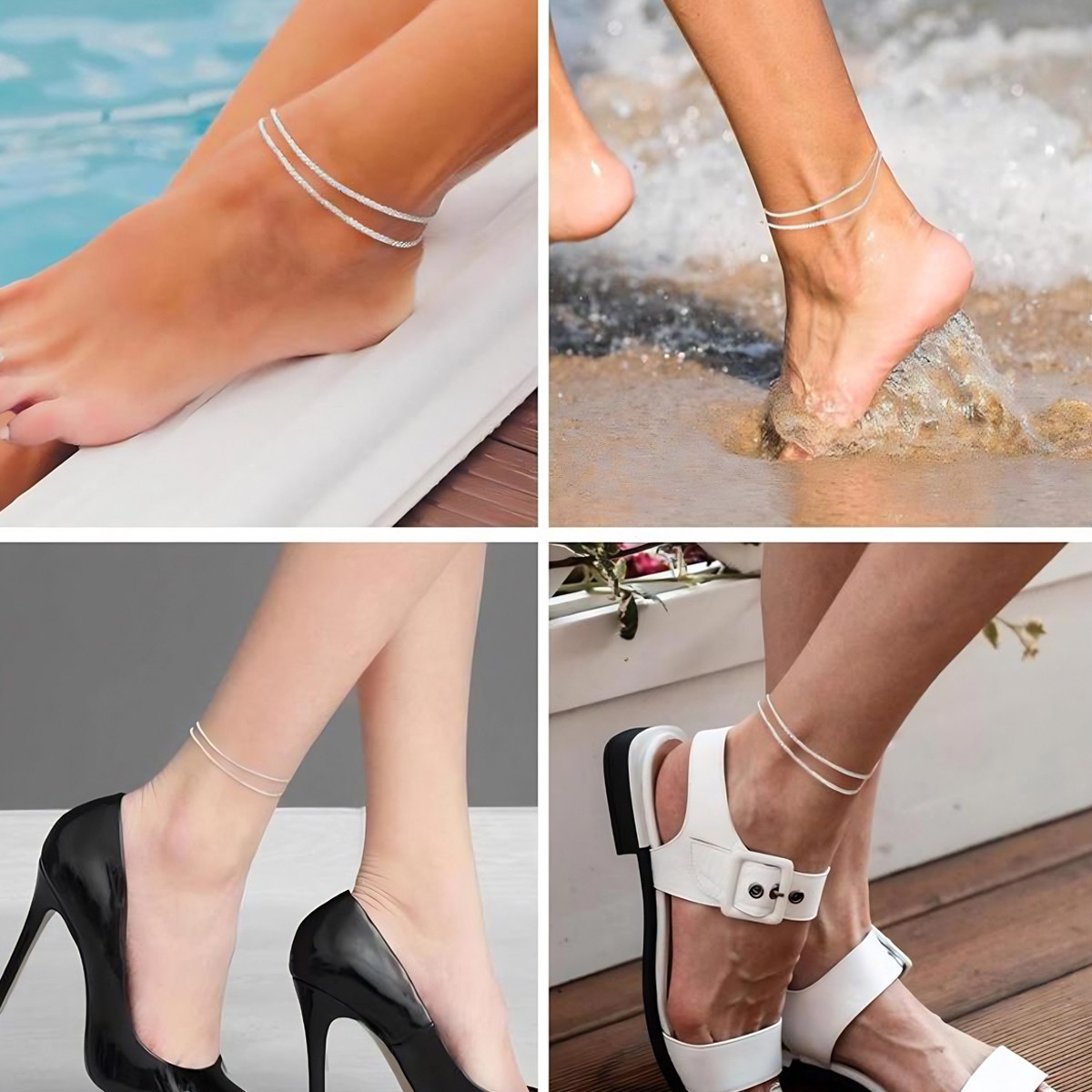 Gold Silver Ankle Bracelets Dainty Layered Adjust Waterproof Anklet Women Gifts