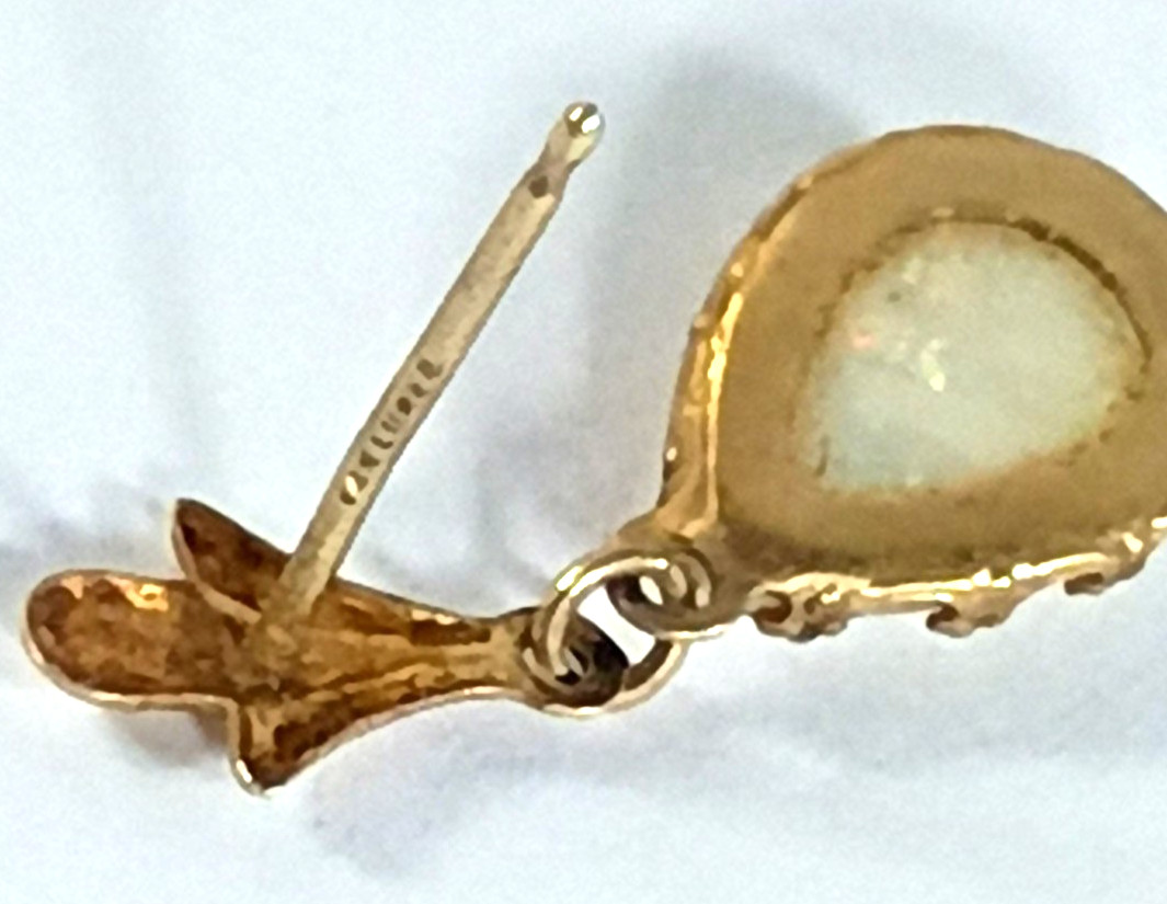 Vintage 14K Gold Opal Earrings & Pendant Set Natural White Fire Opal Mexico