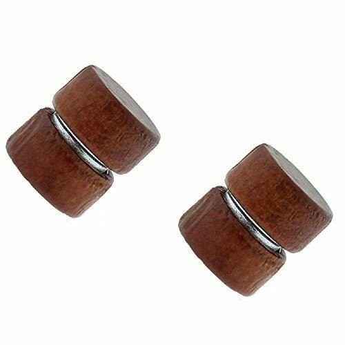 Earrings Organic Wood Steel Fake Magnetic Cheater plug Plug Sold as a pair