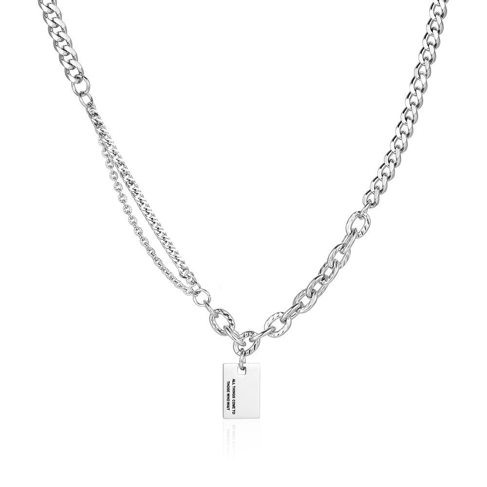 Silver Titanium Alloy Necklace Double Chain Square Tag Extension Choker Unisex