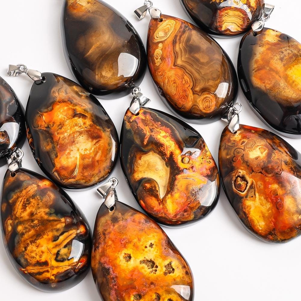 Natural Gold Teardrop Agate Top Drilled Healing Gemstone Pendant 48X30X10MM