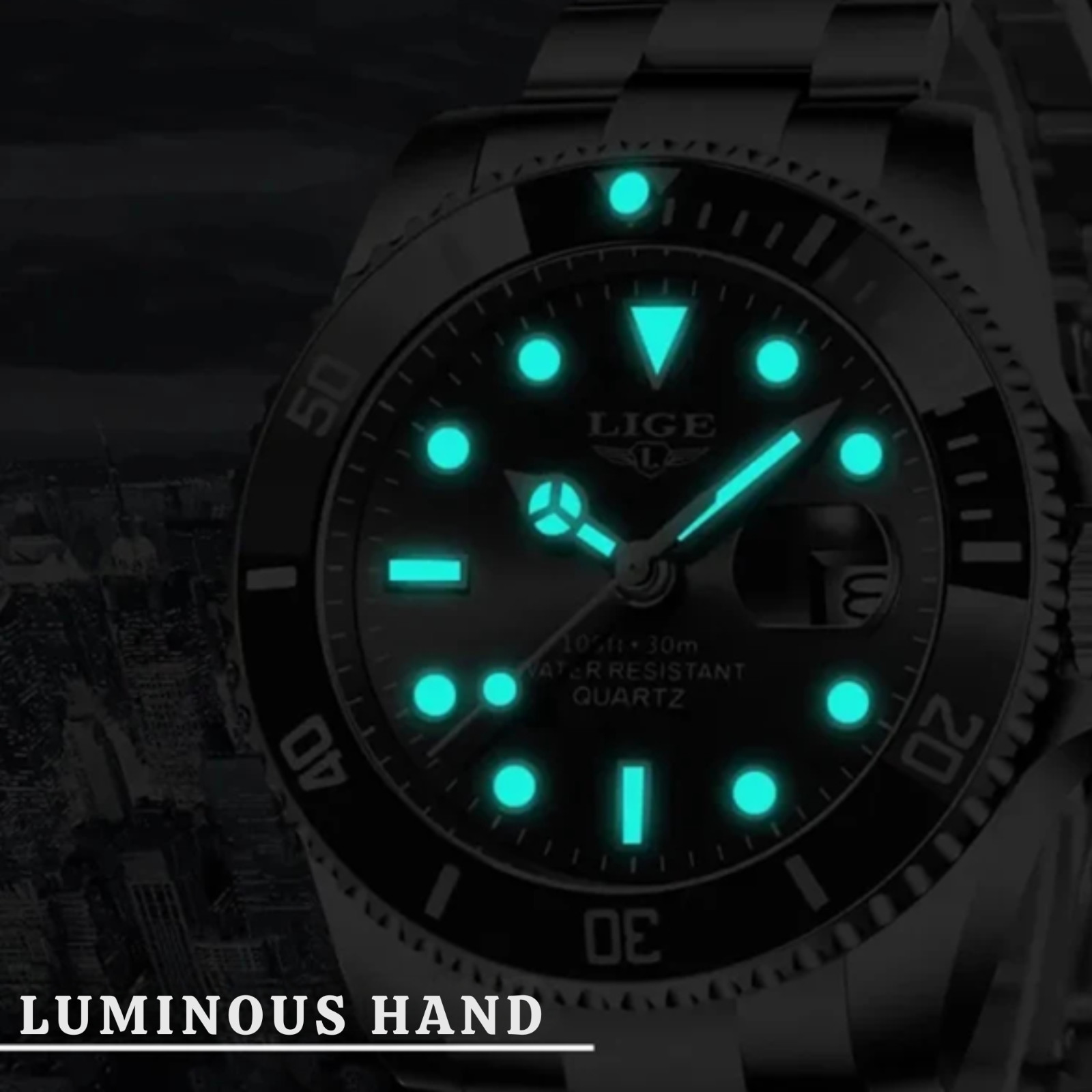 LIGE Top Brand Fashion Watch, Men Waterproof Date Watch Sport Watch 3ATM