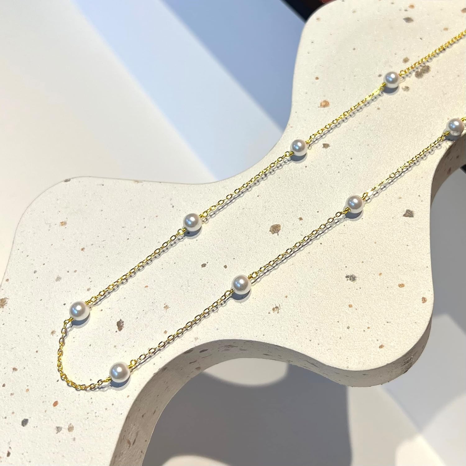 Timeless 4MM Gold Satellite Pearl Necklace – Dainty Bridesmaid & Everyday Wear