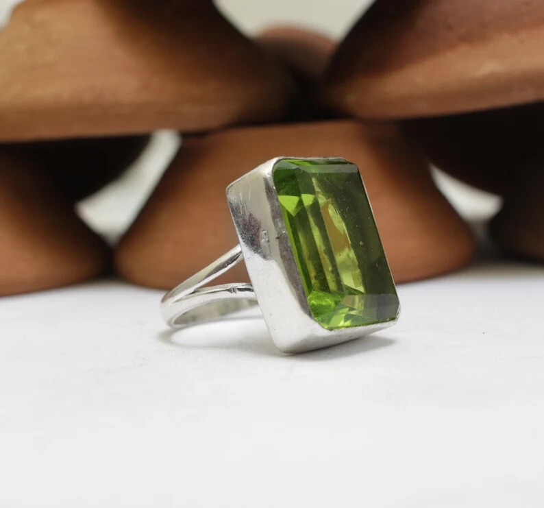 Peridot Ring 925 Sterling Silver Band& Statement Ring Handmade Ring All size