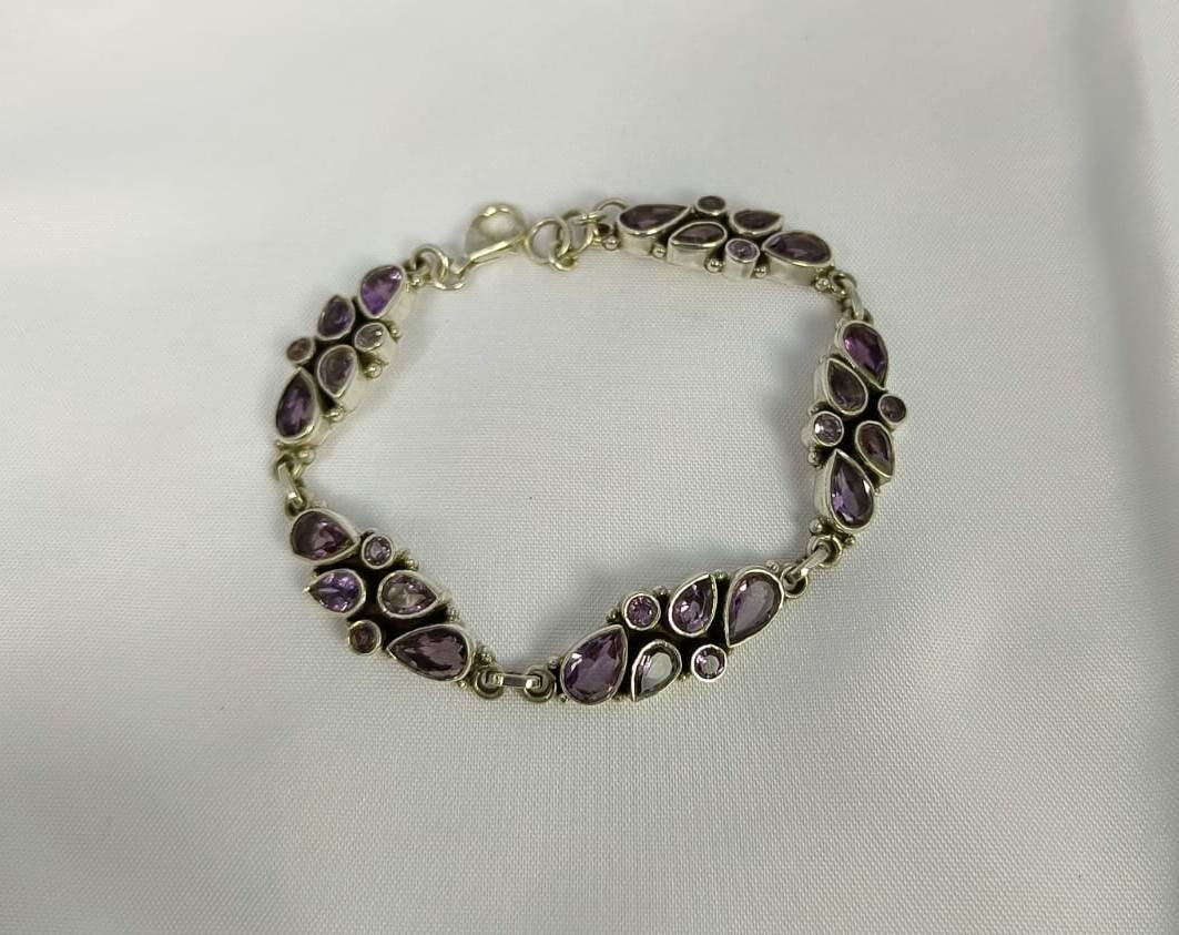 Amethyst 925 sterling silver natural gemstone bracelet handmade jewelry