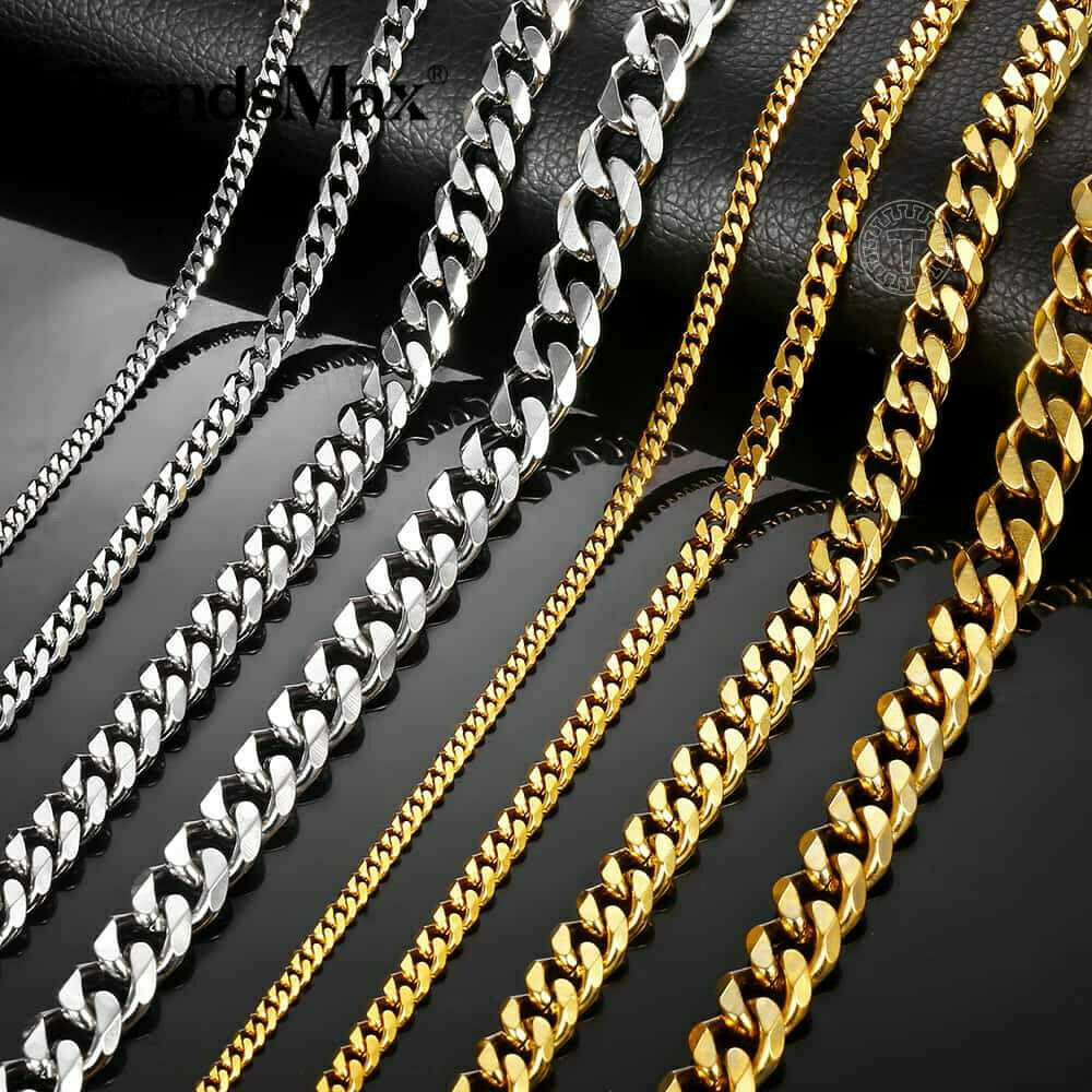 3-11mm Silver/Gold Plated Stainless Steel Cuban Link Necklace Chain Choker 16-24