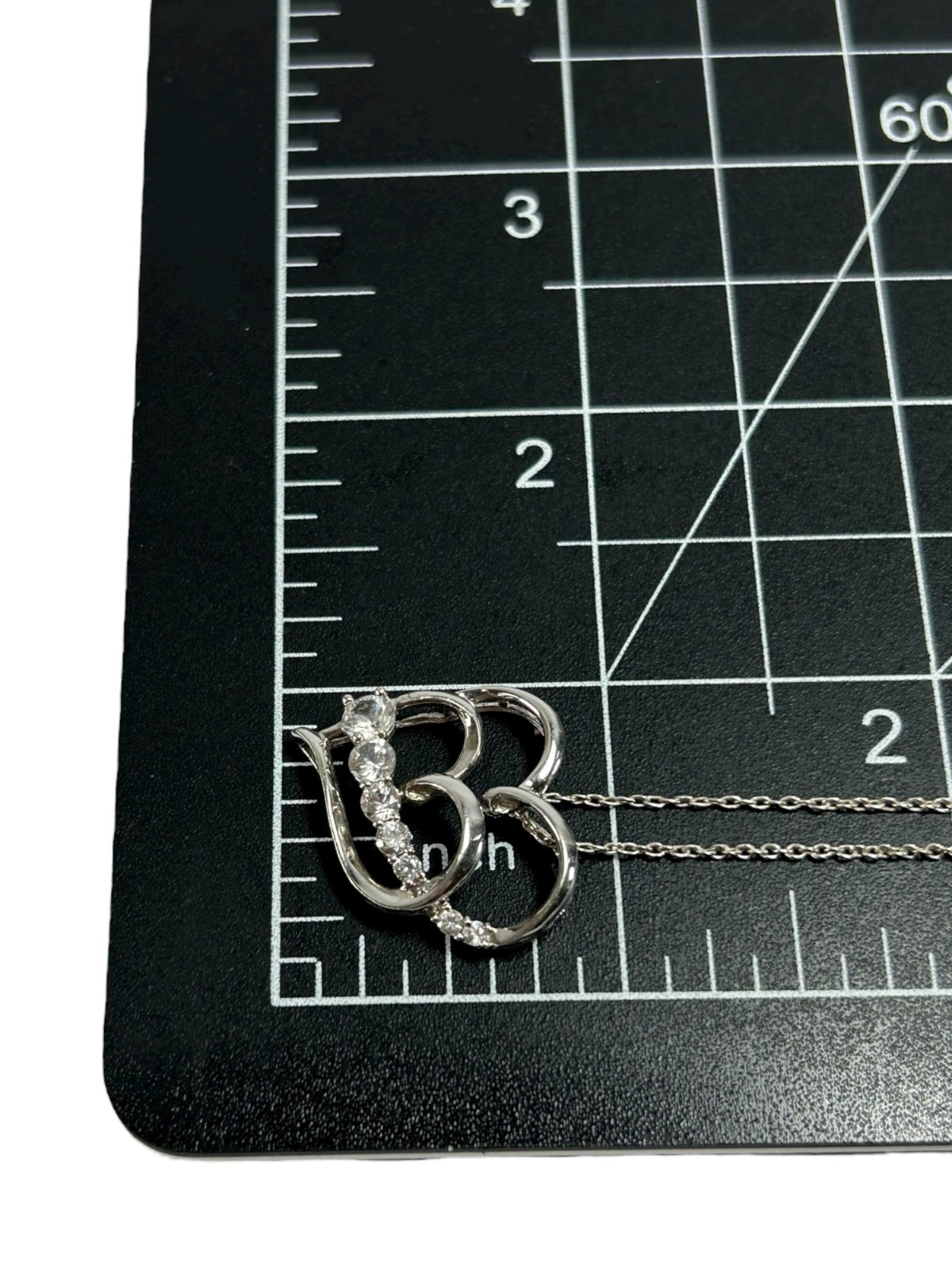 925 Sterling Silver Necklace Two Hearts Pendant Love Charm Genuine Diamonds