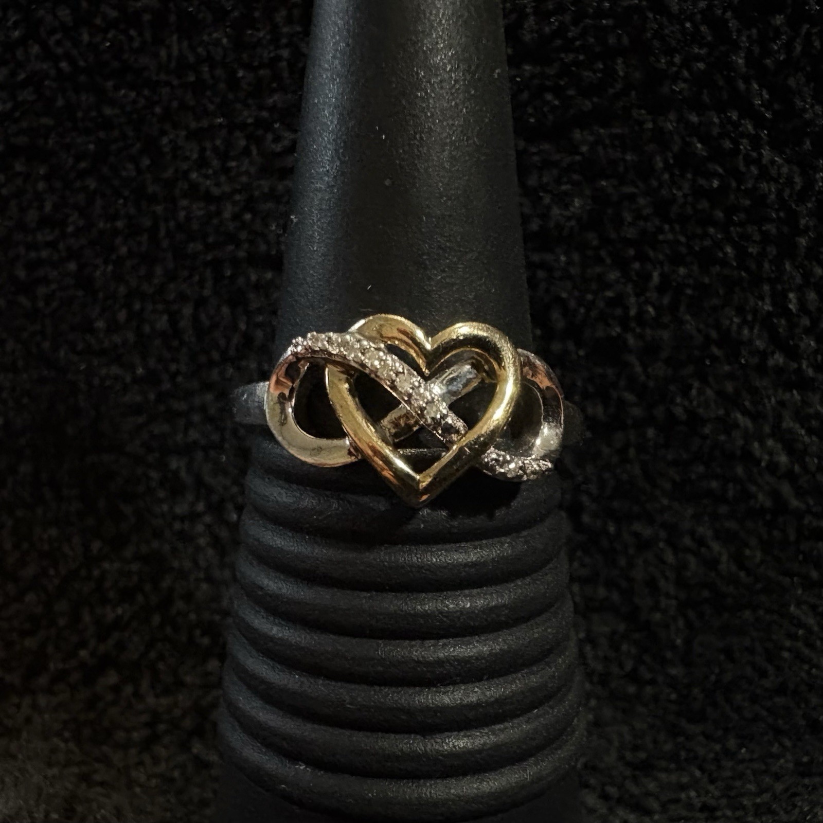 Sterling silver and 10K gold heart-infinity ring, Size 9
