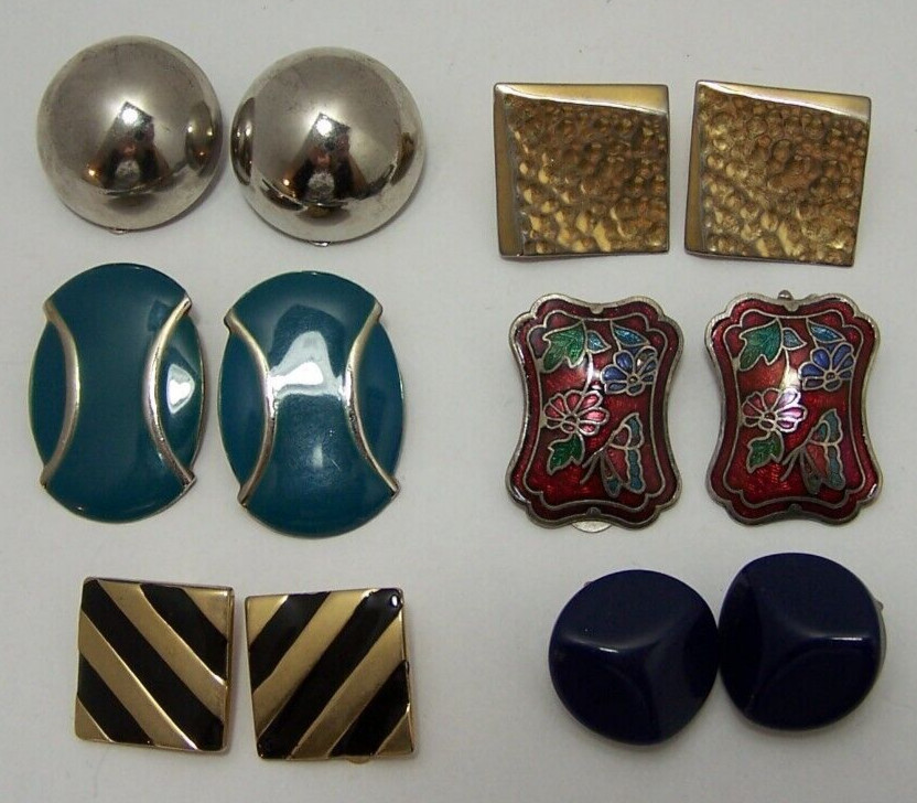 Lot of 6 Everyday Wear Modern Clip-on Earrings