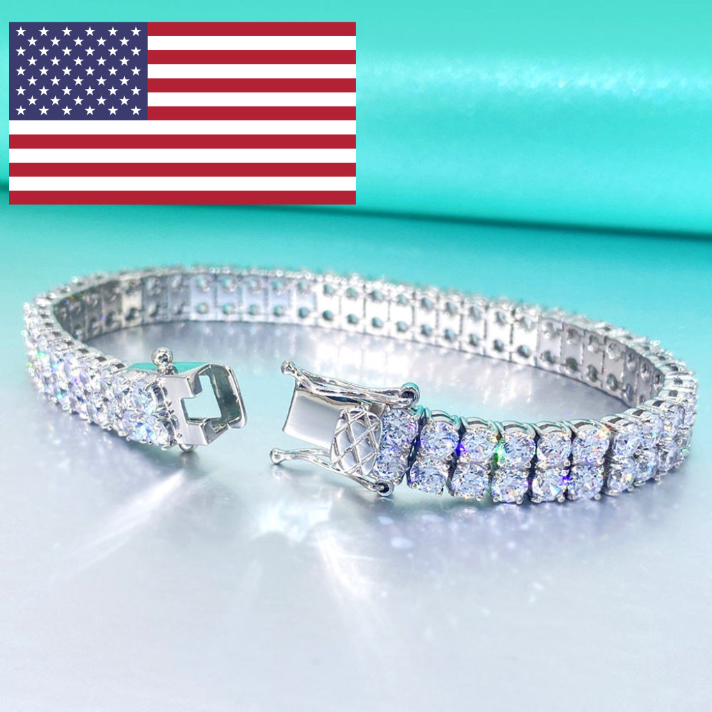 10.8Carats 2 ROWS Moissanite Tennis Chain 925 Sterling Silver 3Mm 0.1Ct D Color
