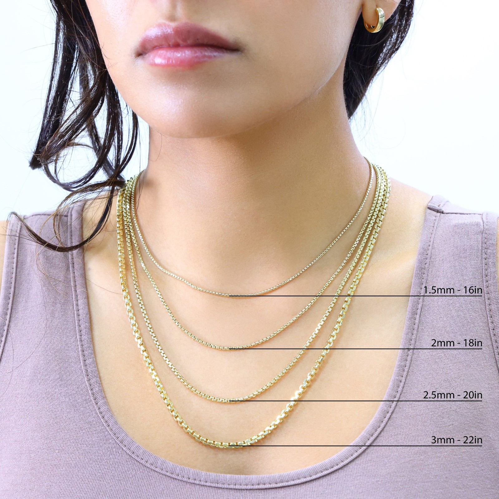 14K Yellow Gold 1.5mm-3.5mm Venetian Round Box Chain Necklace Men Women 16″- 30″