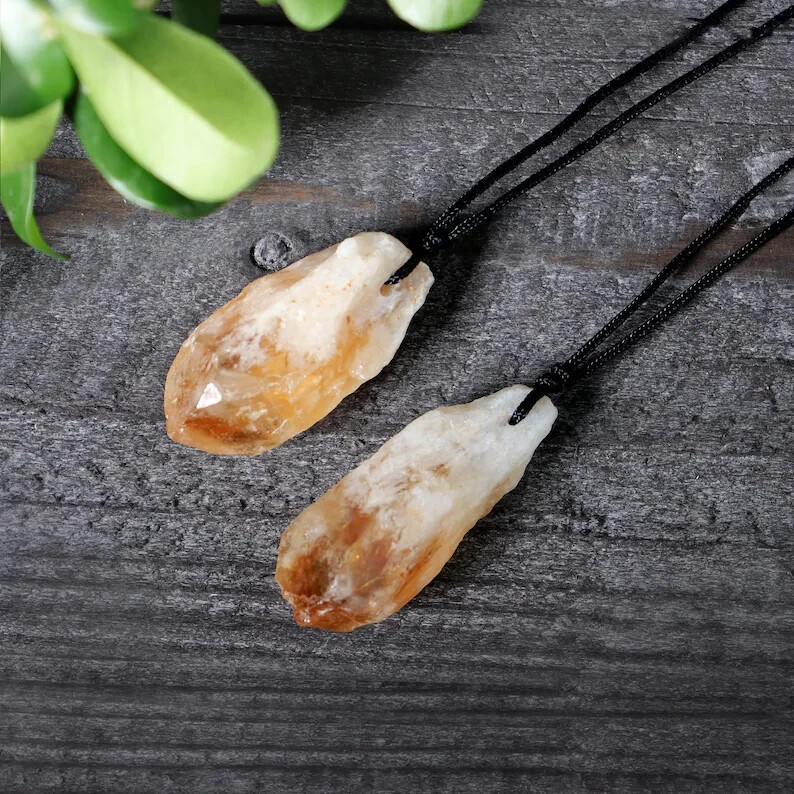 Natural Raw Citrine Crystal Pendant Healing Spiritual Amulet Necklace Gifts