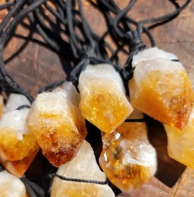 Raw Citrine Crystal Pendant Necklace Healing Spiritual Balance Men Women Gifts