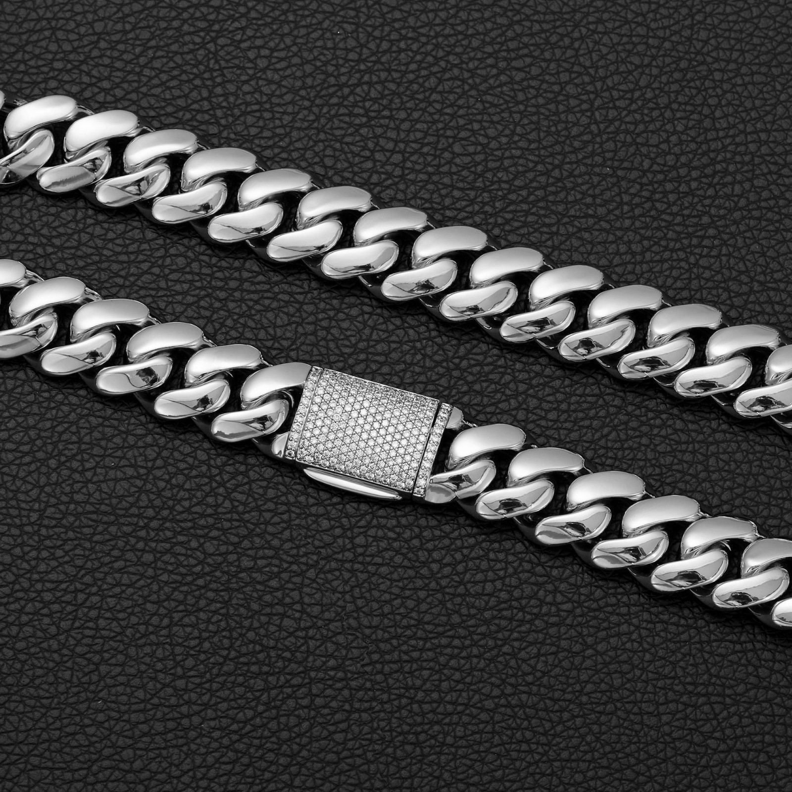 8-22MM Stainless Steel Miami Hip Hop Cuban Chain Necklace Bracelet CZ Clasp
