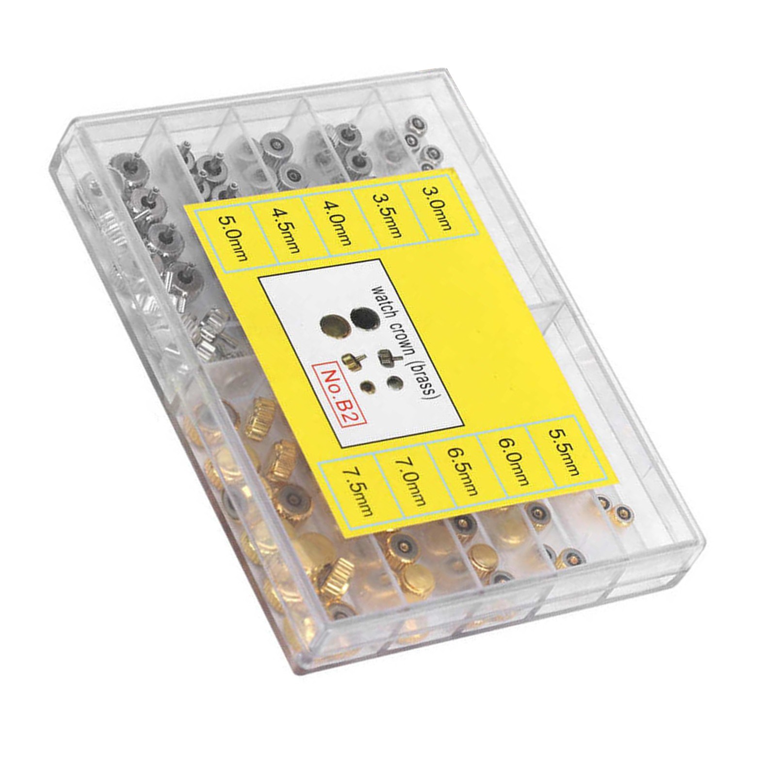 100Pack 3.0‑7.5mm Alloy Watch Crown Head Assortment Watchmaker Repair Box Kit