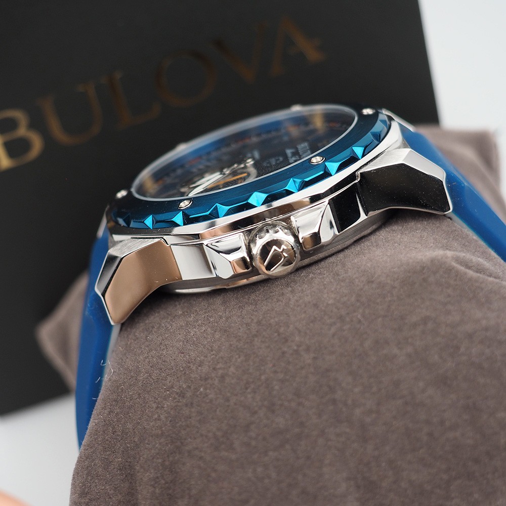 Bulova 98A303 Marine Star Blue Dial Rubber Strap Men’s Automatic Watch 44 mm