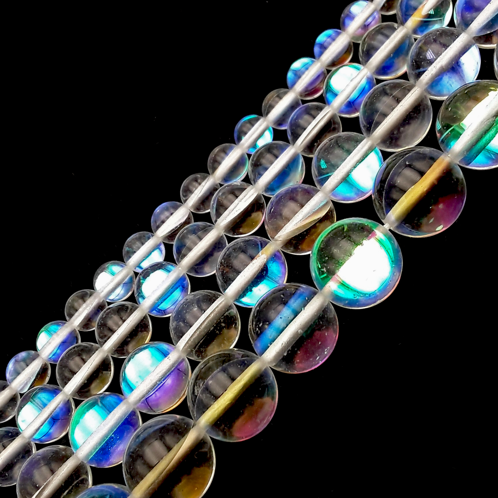 Clear Mystic Mermaid Glass Smooth Round Beads 6mm 8mm 10mm 12mm 15.5″ Strand