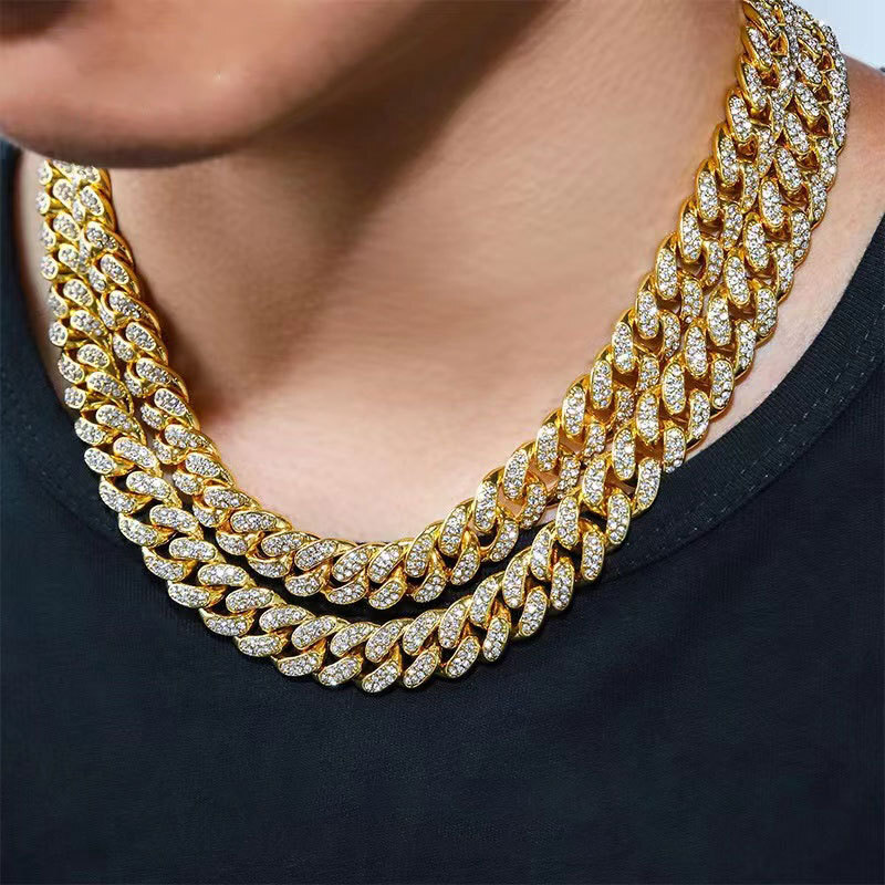 12MM Gold Plated Iced CZ Out Cuban Chain Set Classic Cuban Link Chain/Necklace