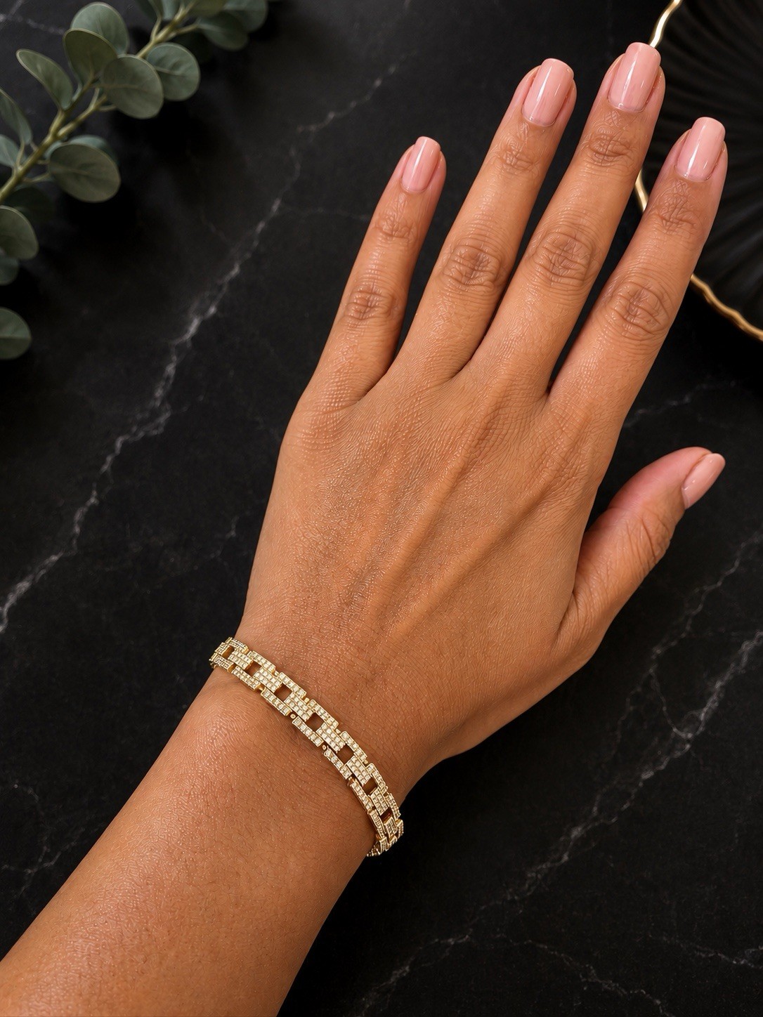 Elegant None tarnished none fade Gold Tone Tennis Bracelet Round Clear zircon