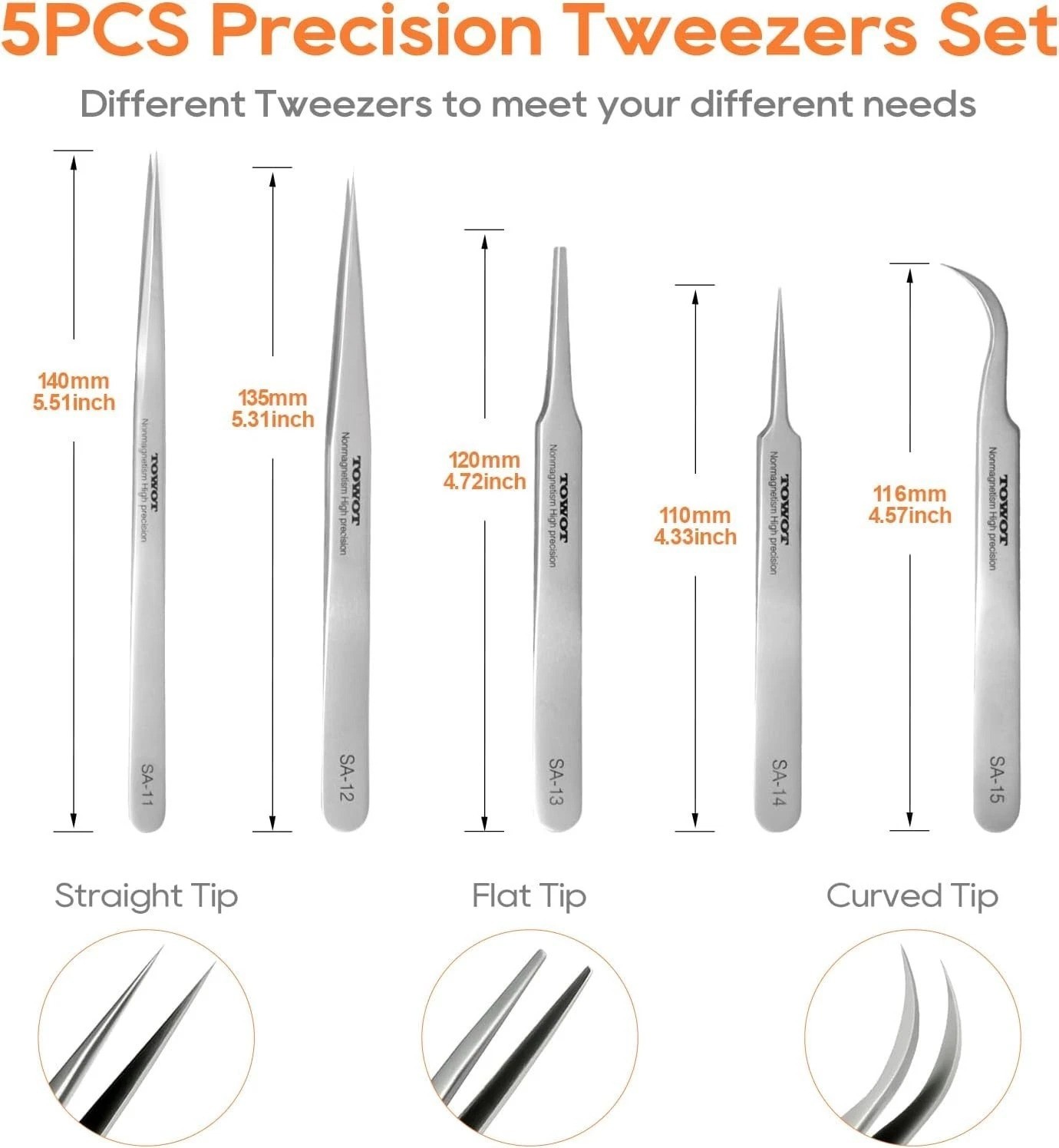 Precision Stainless Steel Tweezers – 5.55″ Long Fine Tip for Crafts & Repairs