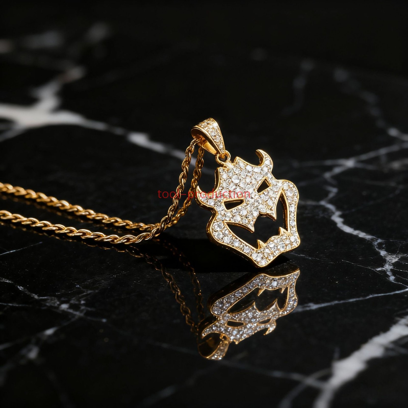 Hip Hop Iced Devil Face Cubic Zirconia Pendant With Free Necklace