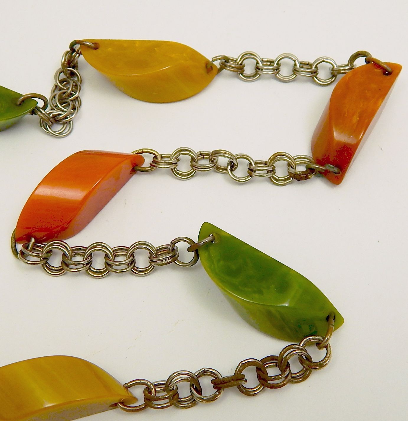 Bakelite Dangle Charm Bracelet + Matching AS IS Necklace Green Orange Yellow