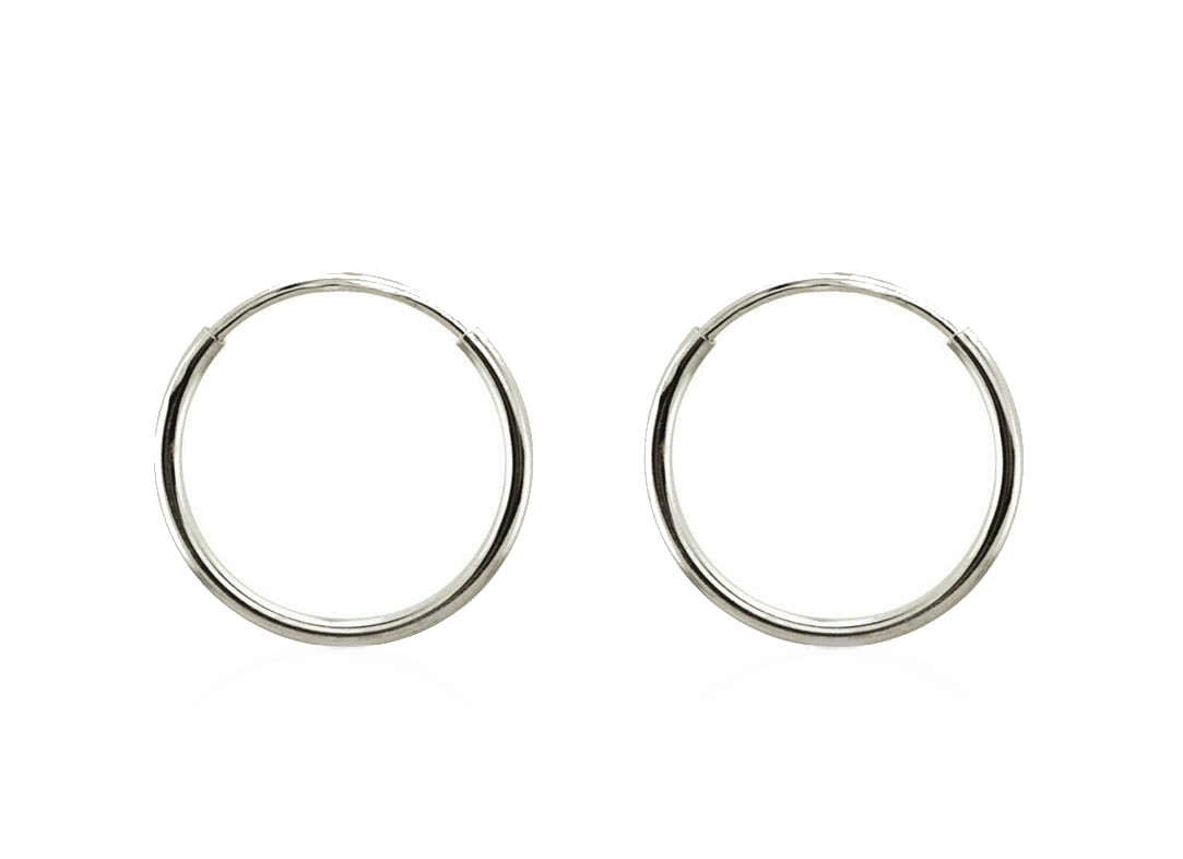 14K White Gold Endless Hoop Earrings 1mm Slender Hoops 10mm 12mm 15mm 20mm 24mm