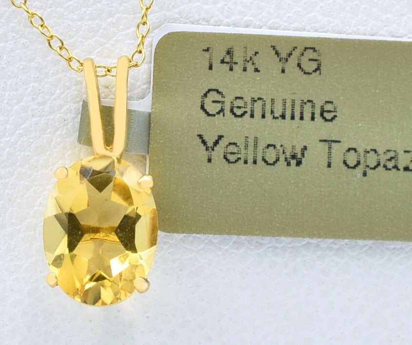 GENUINE 1.94 Cts YELLOW TOPAZ PENDANT 14k GOLD – MADE IN USA – Free Appraisal