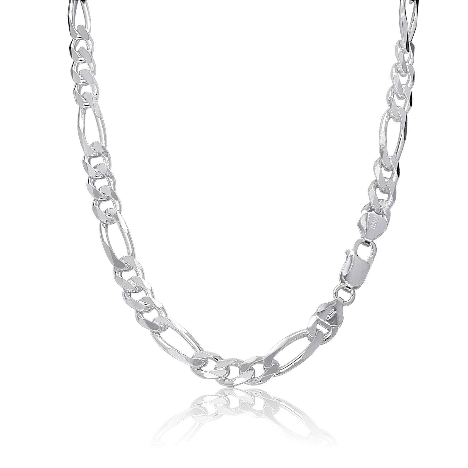 18″ 925 Solid Sterling Silver Italian Figaro Chain Necklace