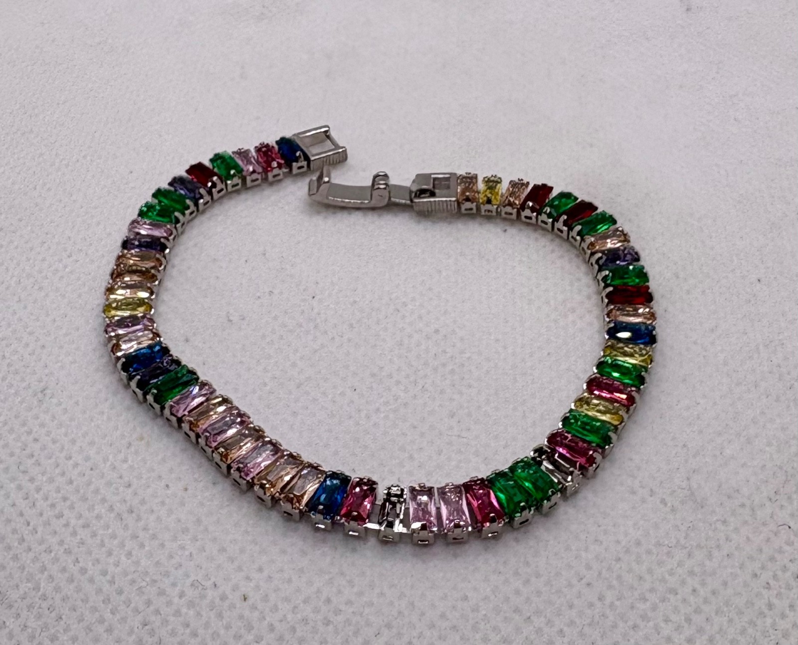 Multi – color tennis bracelet baguette cut simulated stones