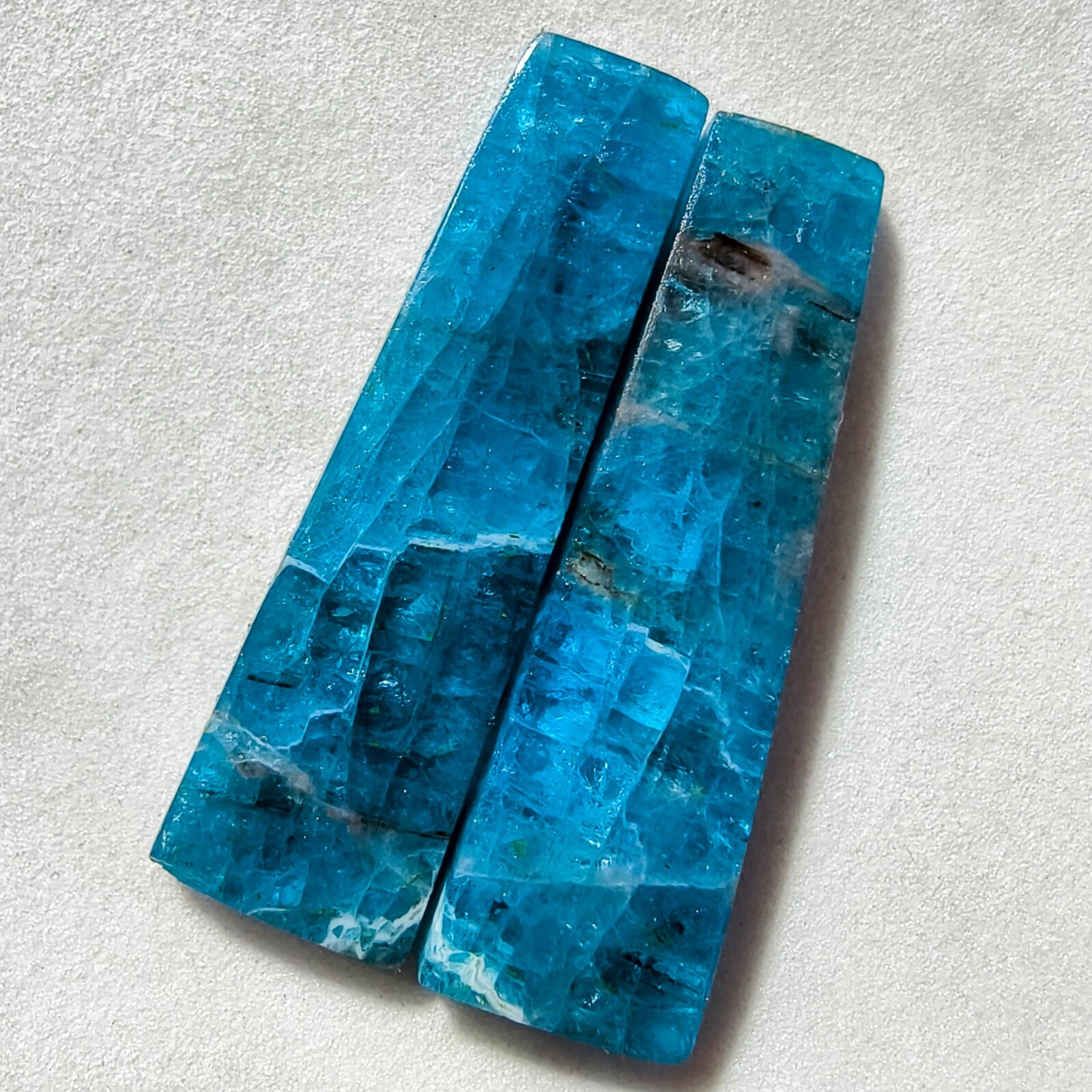 46 Cts Natural Blue Apatite Drilled Match Pair Cabochon Gemstone For Earrings 6