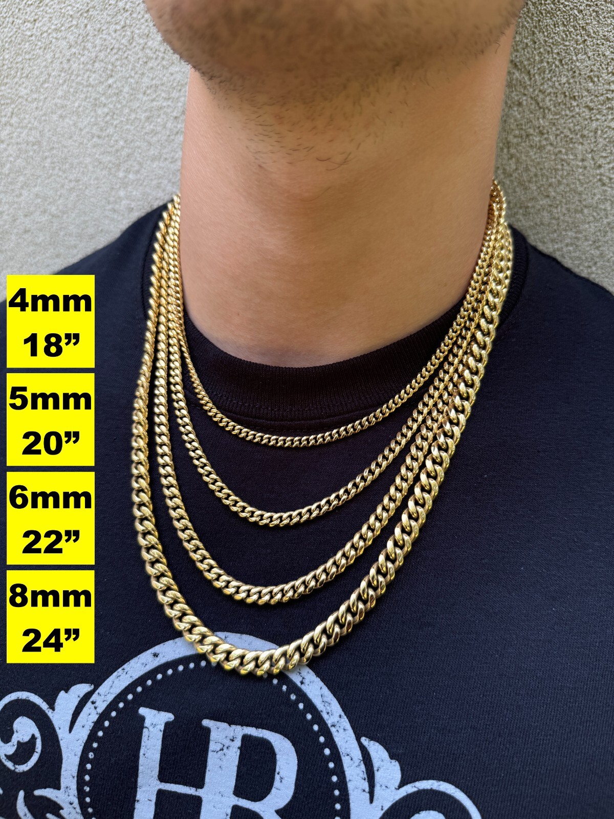 Miami Cuban Link Chain Necklace Bracelet 14k Gold Plated Stainless Steel 4-18mm