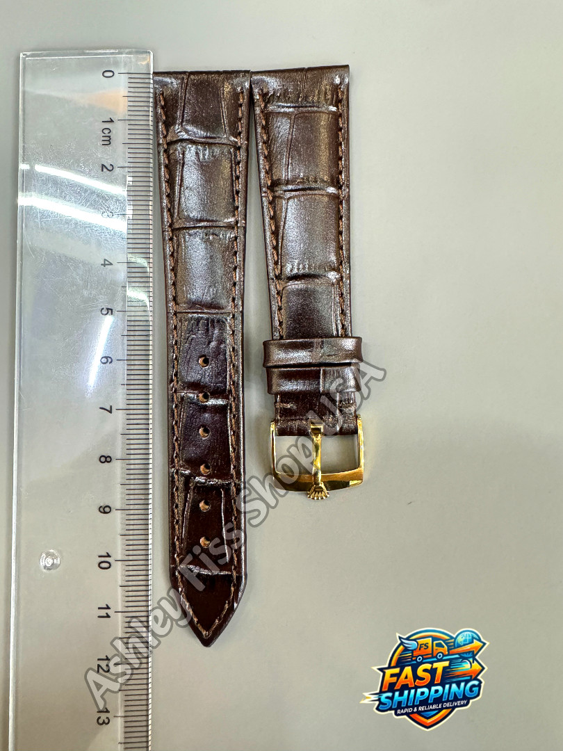 ROLEX Genuine Brown Crocodile Leather Strap 20-16mm Gold Buckle